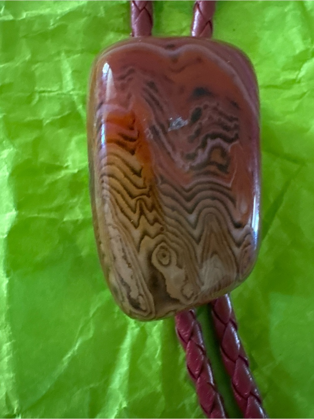Brown Agate Pendant Necklace Bolo Tie